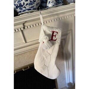St. Nicholas Square CREAM/OFF WHITE Cable Knit Monogram E Stocking 20" NEW